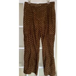 Pretty Garbage Women’s brown corduroy checked pants unique Large Cargo